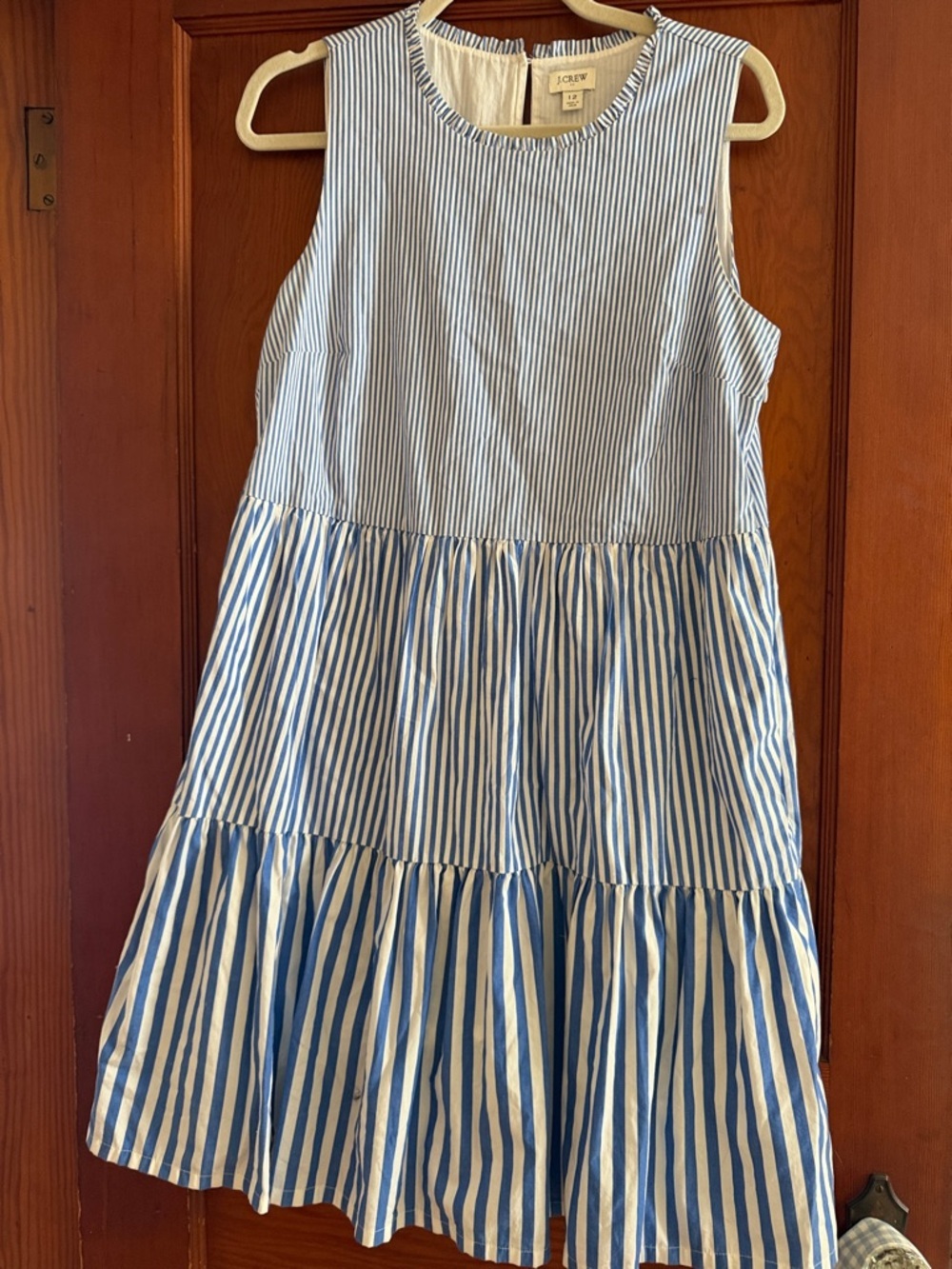 J. Crew Blue and White Striped Tiered Sleeveless Dress